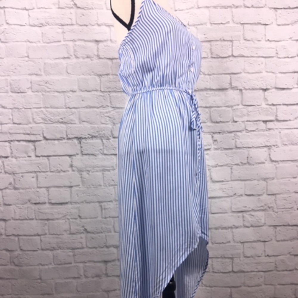 Juniors Cotton Striped High-Low Dress Blue White - Picture 6 of 8